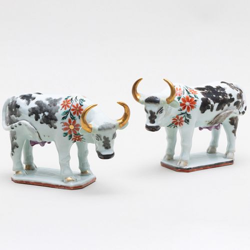 Pair of Chinese Export Porcelain Figures of Oxen