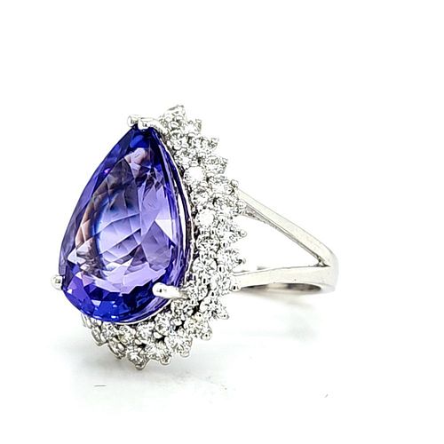 Designer Tanzanite and Platinum Diamond Ring - GIA
