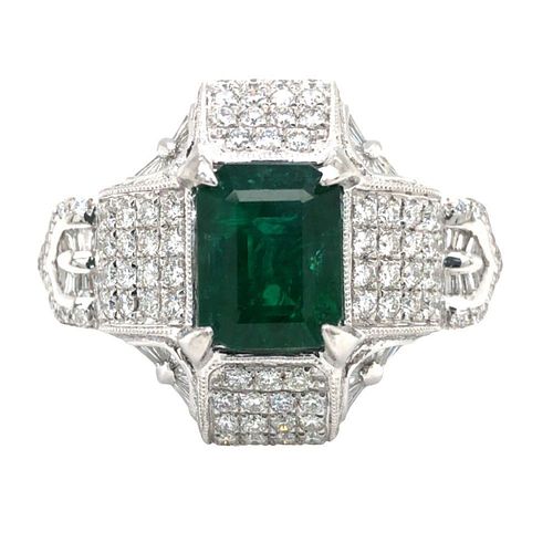 Avant Garde, GIA - Designer Emerald & Diamond Ring