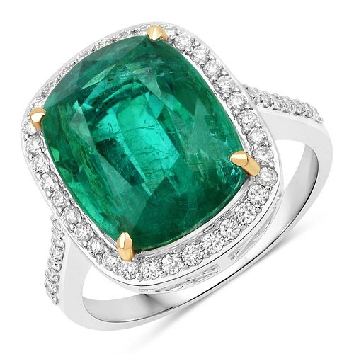 Intense Green Zambian Emerald and Diamond Ring IGI