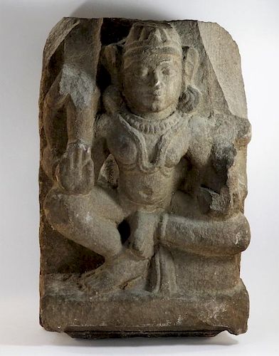 Indian Hindu Carved Stone Stele of a Seated Vishnu