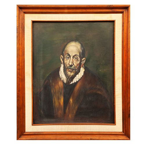 AUTOR NO IDENTIFICADO, Reproducción de "Retrato de un caballero anciano" de El Greco, Sin firma, Óleo sobre tela, 65 x 50 cm