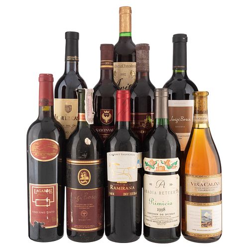 Lote de Vinos Tintos y Blancos de España, Estados Unidos, Argentina, Chile y Australia. En presentaciones de 750 ml. Total de piezas:10
