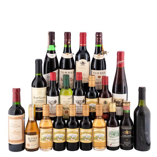 Lote de Vinos Tintos y Blancos de España, Argentina, Italia, Estados Unidos y Francia En presentaciones de 180, 187 y 375 ml. Piezas:21