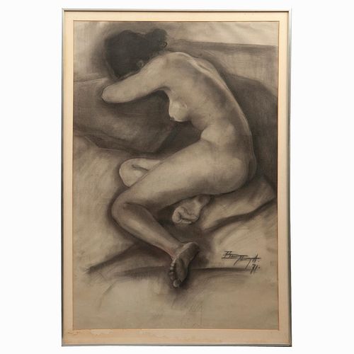 IGNACIO BETETA, Desnudo femenino, Firmado y fechado 71, Carboncillo sobre papel, 93 x 65 cm