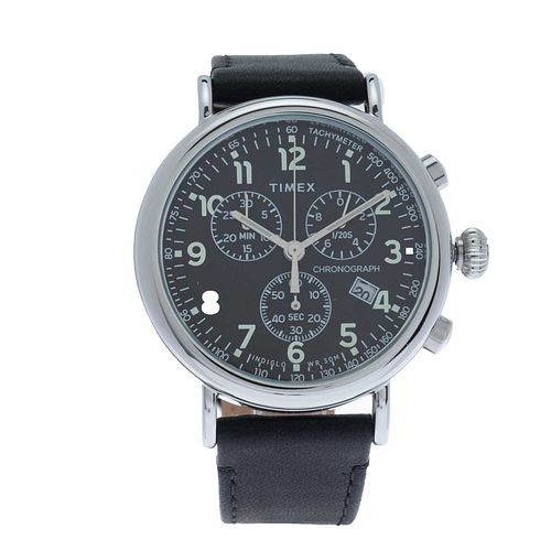 Reloj Timex, Chronografo, modelo TW2T21100. Movimiento de cuarzo. Caja circular en acero de 38 mm. Carátula color negro con ín...