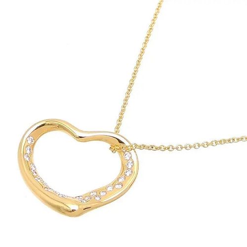 TIFFANY & CO. OPEN HEART DIAMOND 18K YELLOW GOLD NECKLACE