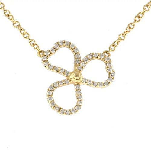 TIFFANY & CO. BOW OPEN FLOWER DIAMOND 18K YELLOW GOLD NECKLACE