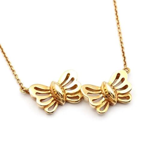 TIFFANY & CO. BUTTERFLY DOUBLE 18K YELLOW GOLD NECKLACE