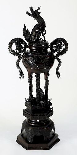 LG Japanese Meiji Period Bronze Tripod Censer
