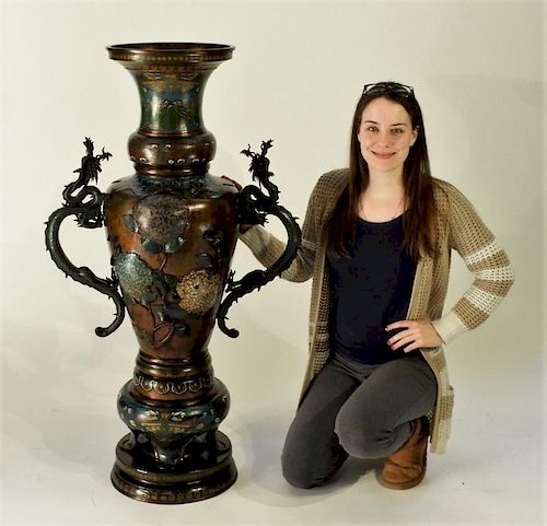 LG Japanese Champleve Enameled Bronze Vase