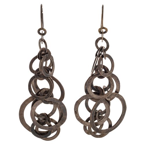 Pair of Patinated Sterling Silver Earrings, Lynn Christiansen