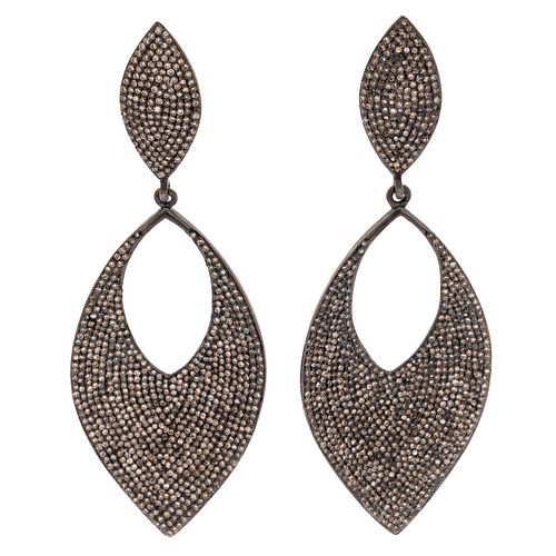 Pair of Diamond, Oxidized Sterling Silver Earrings, Sheryl Lowe