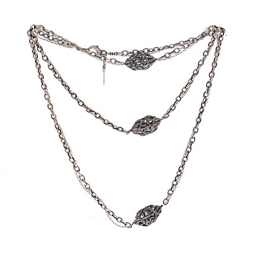 Diamond, Sterling Silver Necklace, "Three Baubles," Irit