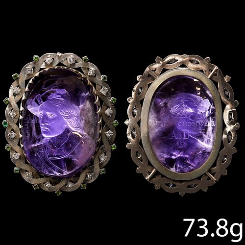 MAGNIFICENT LARGE ANTIQUE AMETHYST CAMEO, DEPICTING OLIVER CROMWELL