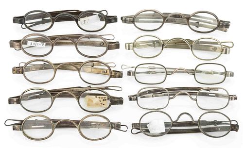 CONNECTICUT COIN SILVER SPECTACLES, LOT OF TEN