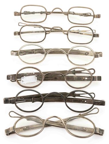 ASSORTED AMERICAN COIN SILVER SPECTACLES, LOT OF SIX