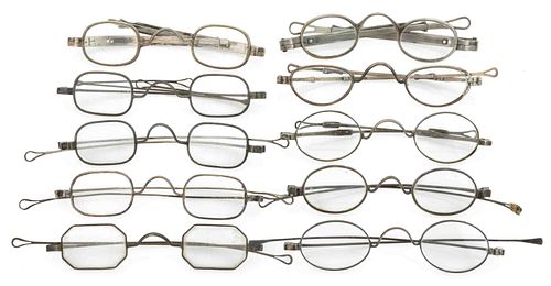 ASSORTED AMERICAN / ENGLISH COIN SILVER SPECTACLES, LOT OF TEN