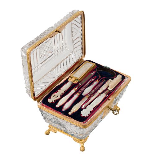 A French 19th C. Baccarat Crystal Casket with Vanity Set