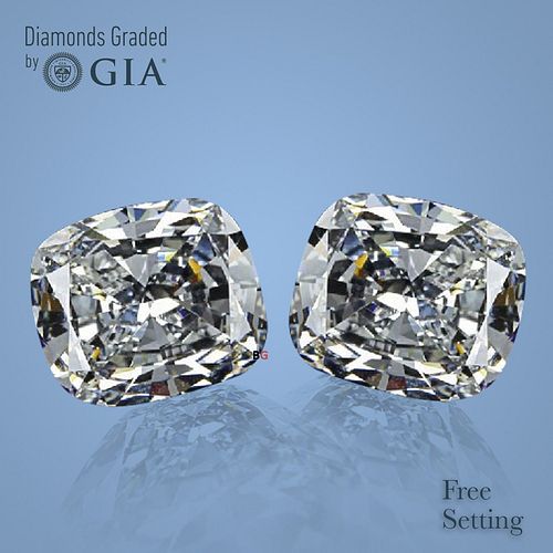 6.03 carat diamond pair, Cushion cut Diamonds GIA Graded 1) 3.01 ct, Color E, VVS2 2) 3.02 ct, Color F, VS1. Appraised Value: $399,300 
