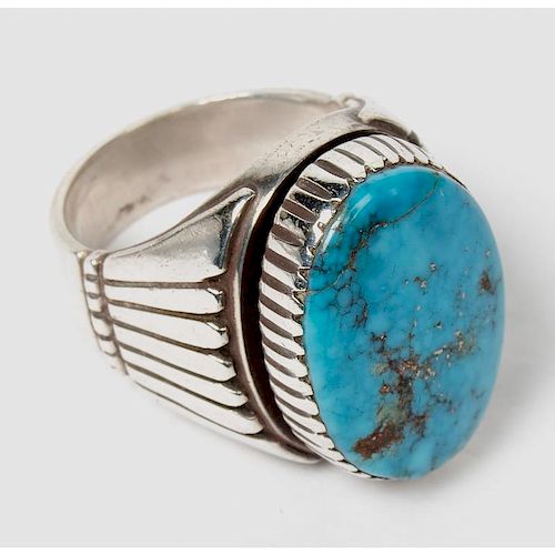 Julian Lovato (Kewa, b. 1922) Sterling Silver and Turquoise Ring