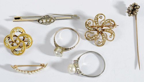 Group of Antique Gold & Pearl Jewelry