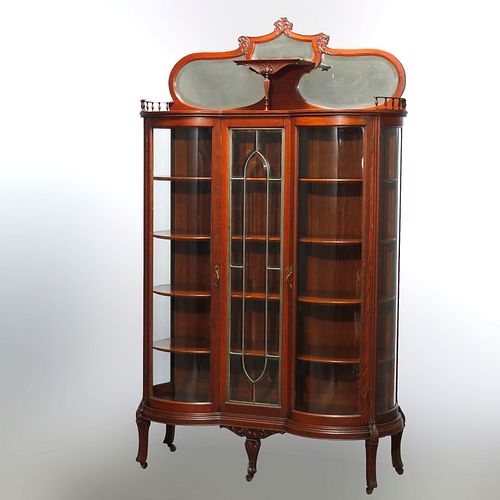  R J Horner School Oak & Leaded Glass China Cabinet, C1900