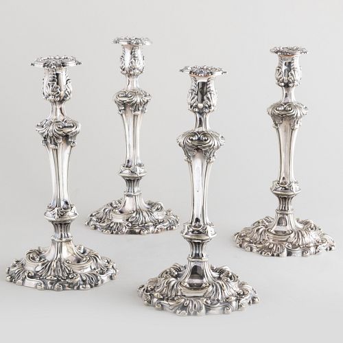 Set of Four Sheffield Plated Candlesticks