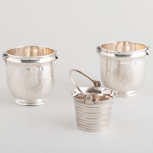 Pair of French Silver Cache Pots and a George II Silver Condiment Pail