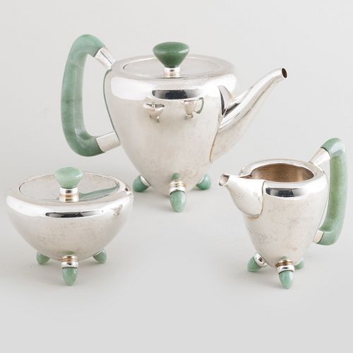 Ravissant Silver and Hardstone Three-Piece Tea Set