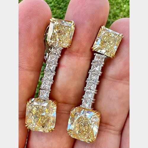 Incredible White Gold GIA Certified Fancy Yellow Diamond Earrings
