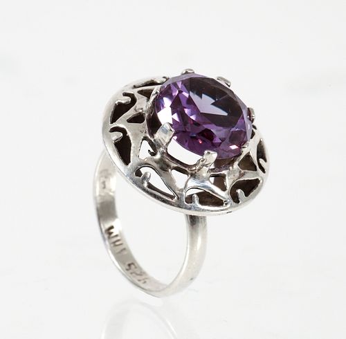 Silver Amethyst Spinel Ring