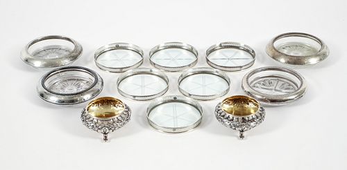 12 Sterling or Sterling Rimmed Tableware Pieces