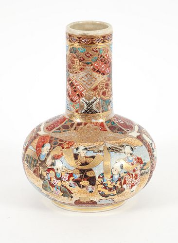 Late Meiji Period Satsuma Bottle Vase 