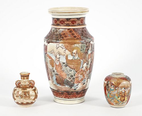 3 Japanese Satsuma Vases Meiji Period and Later 