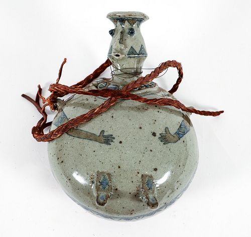 Harold Littlebird Glazed Ceramic Flask with Feet