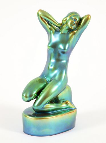 Zsolnay Green Eosin Porcelain Figure Longing Woman