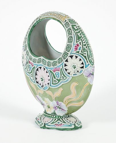 Japanese Basket Form Moriage Porcelain Vase 