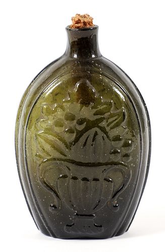 Early 19th C. American Federal Mold Blown Glass Flask