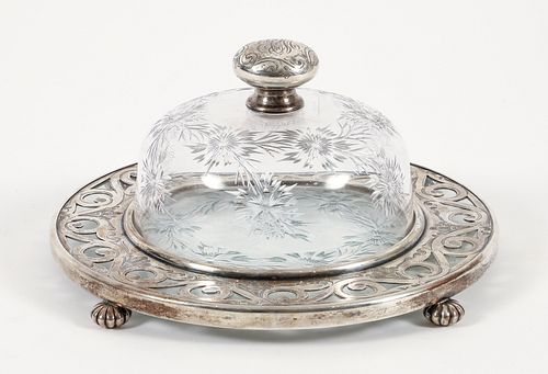 Cut Crystal and Silver Overlay Covered Cheese Dish 