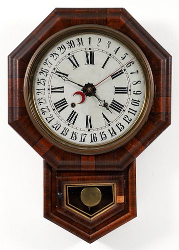 E.N. Welch No.1 Drop Octagon Oak Hanging Clock