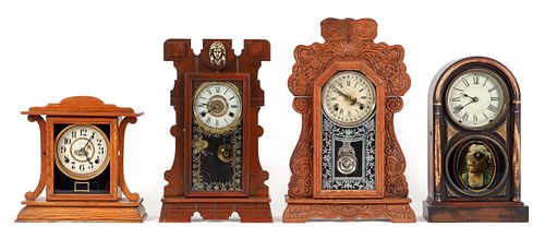4 Shelf Mantle Clocks, incl. Chicago Netherland Ingraham and New Haven Clock