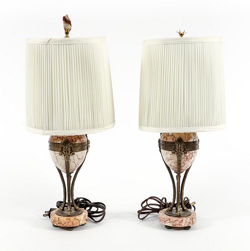 Pair French Marble Egg Bronze Mounted Lamps