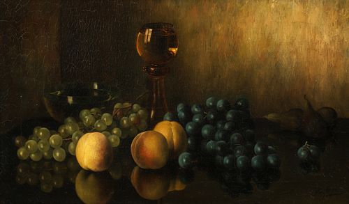 Bernardus Arps Oil Still Life with Grapes, Peaches, and Wine Glass