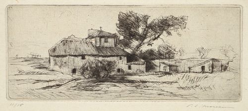 Pierre-Louis Moreau Signed Etching House in Provence