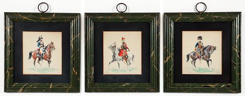 3 Watercolors of French 1st Empire Chasseurs by Pechaubes