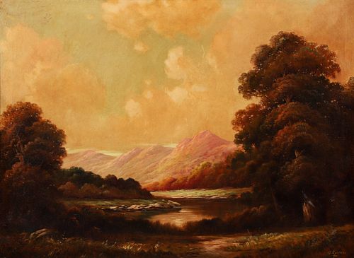 Augustus Spencer Oil on Canvas Mountain Lake Scene 