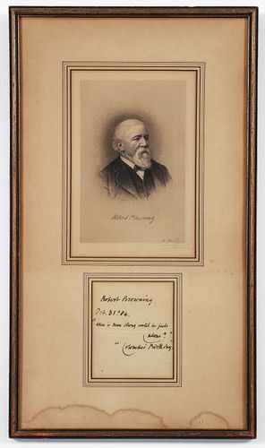 Robert Browning Autograph Note and Signed Engraving