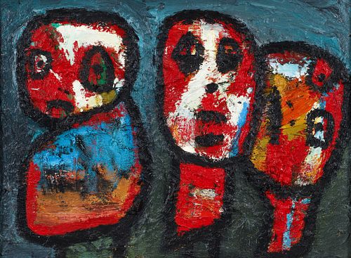 Karel Appel Style Oil on Canvas Three Figures