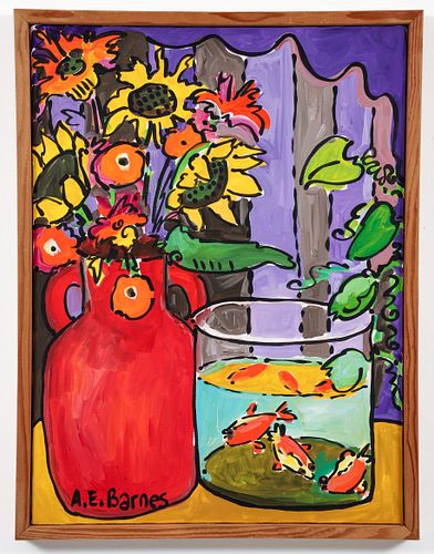 A E Barnes Painting Window Still Life with Gold Fish